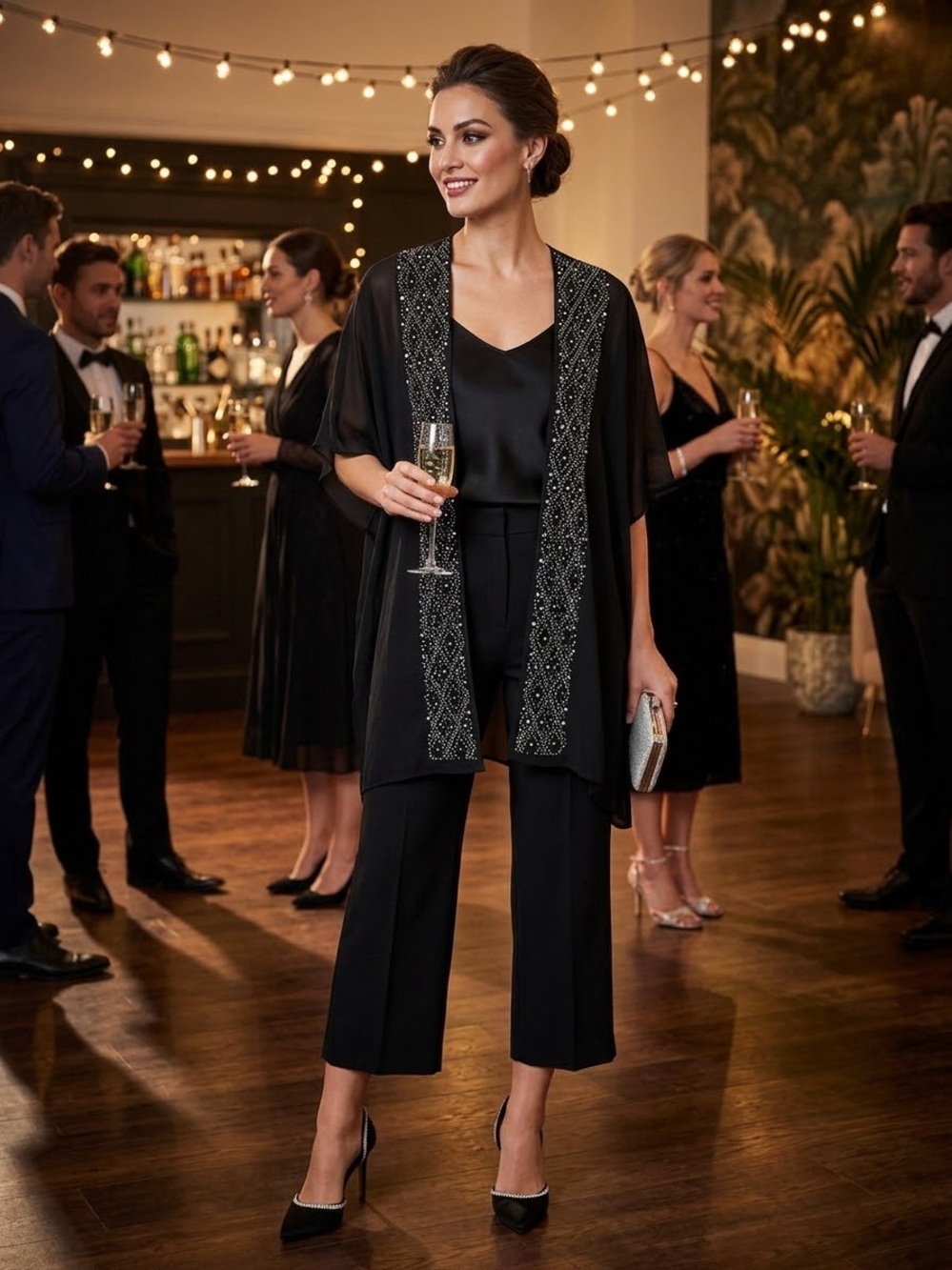 JessicaMcClintock embellished Black Evening Kimono One Size